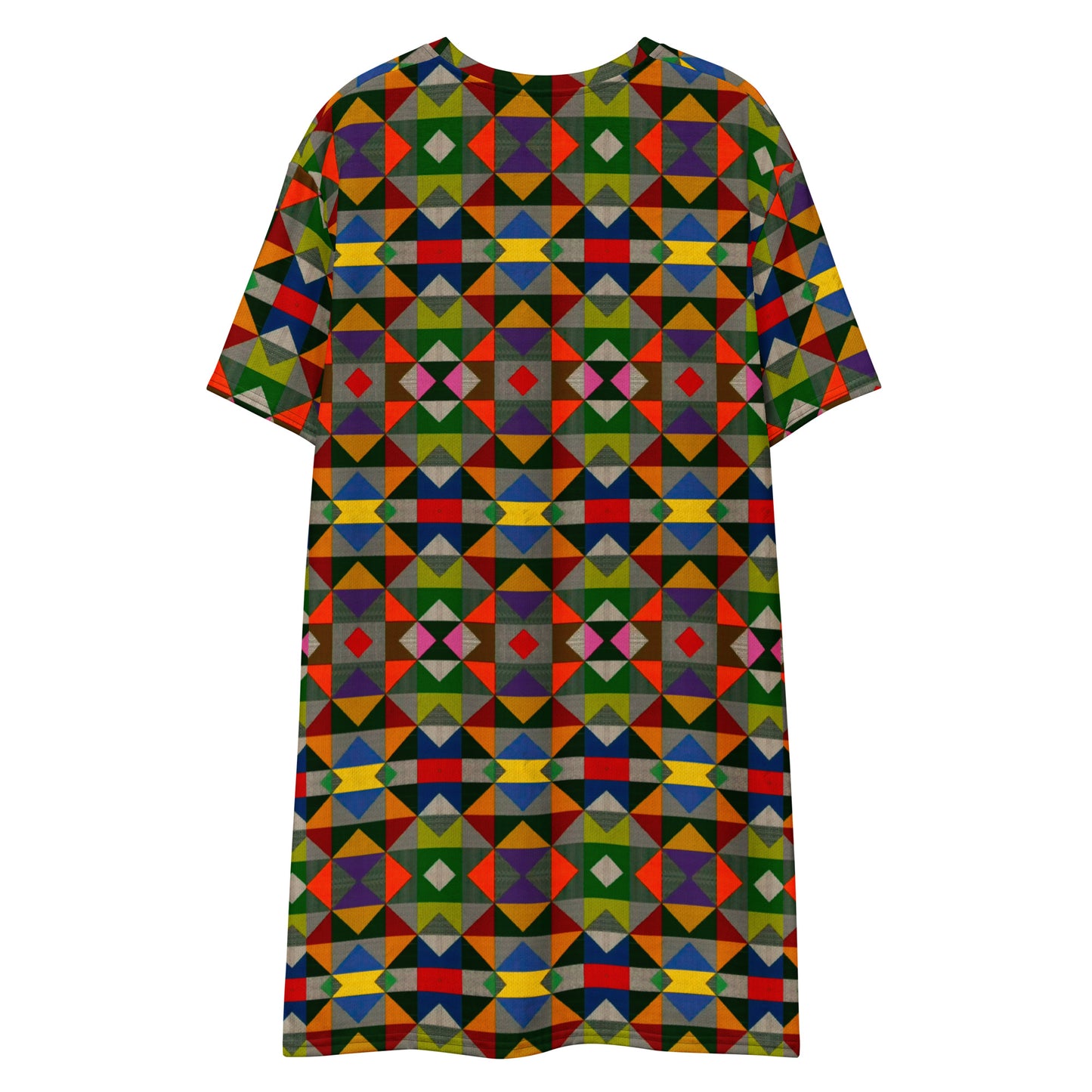 Geometric abstract fleal design t-shirt dress retro style abstract geometric design t-shirt dress boho bohemian crew-neck 60s 70s short