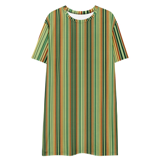 Green stripe dress T-shirt dress geometric abstract pattern crew-neck dress 60s 70s short sleeves knee length outfit dress stripes stripped