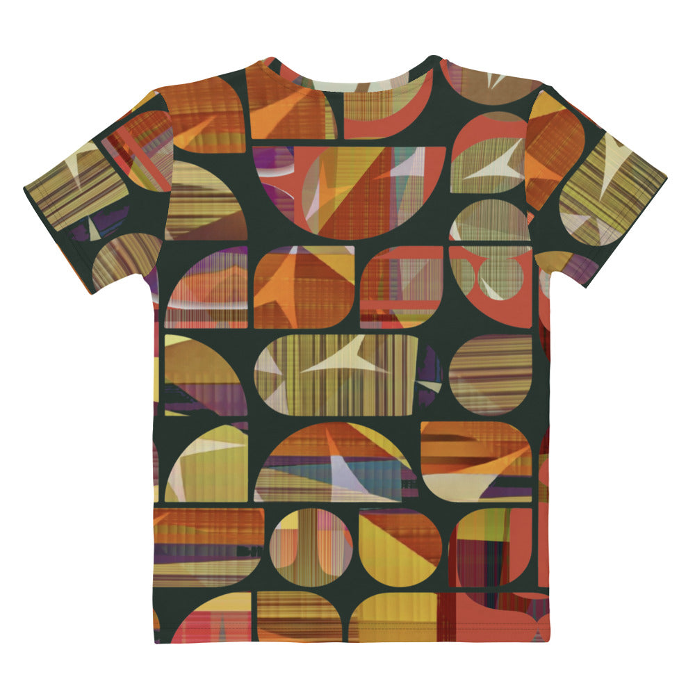 Women's T-shirt Women's T-shirt, boho tops for women, business casual tees, tees shirt, T-shirt for work geometric mid century pattern olive tones