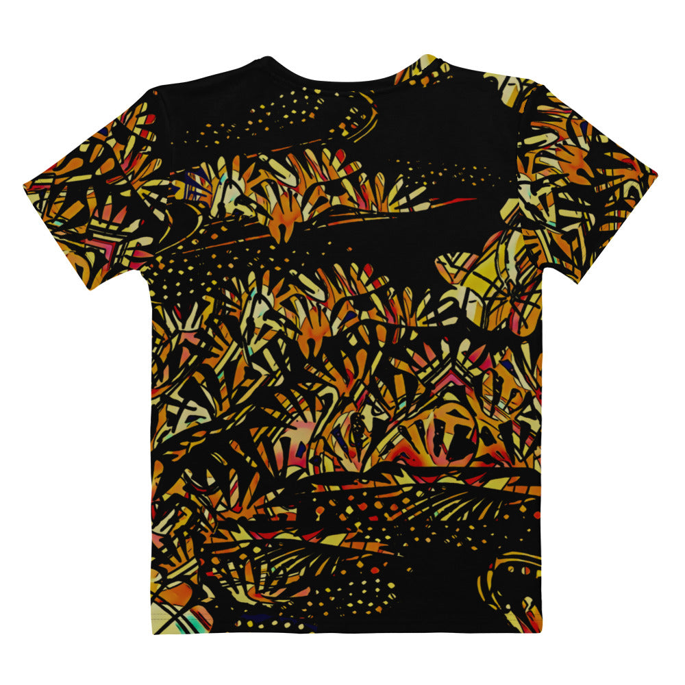 Abstract nature, tropical pattern  T-shirt top black legging for women, top plus sizes, retro style, black tops and tees