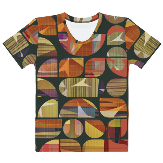 Women's T-shirt Women's T-shirt, boho tops for women, business casual tees, tees shirt, T-shirt for work geometric mid century pattern olive tones