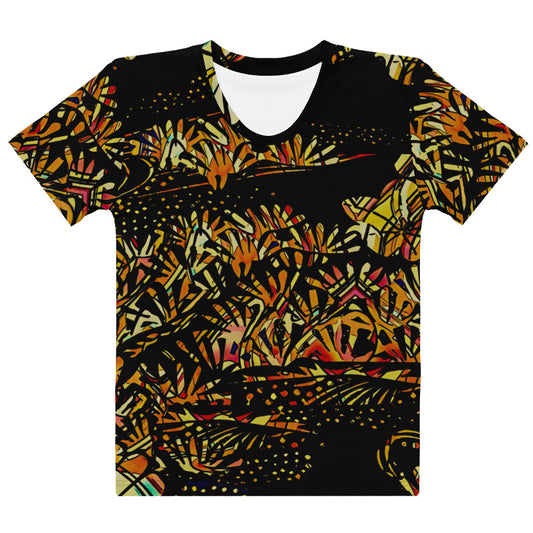 Abstract nature, tropical pattern  T-shirt top black legging for women, top plus sizes, retro style, black tops and tees